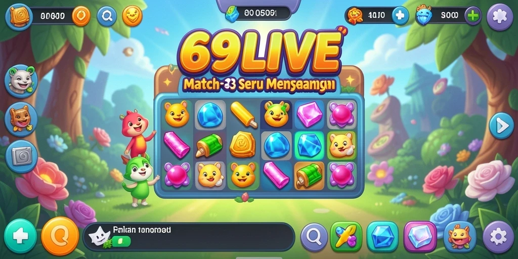 Screenshot gameplay 69LIVE menampilkan aksi Match-3 yang seru.