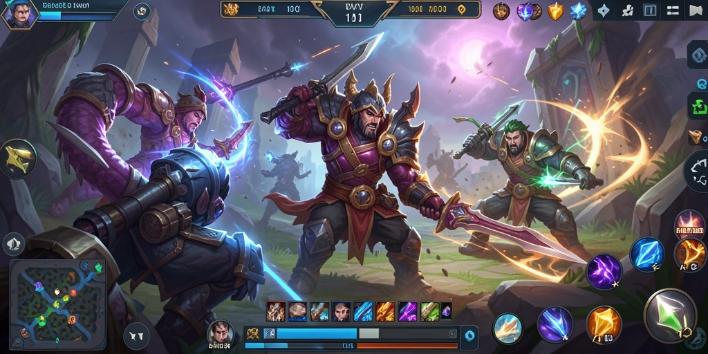 Tangkapan layar gameplay seru dari BARU01 yang menampilkan aksi MOBA.