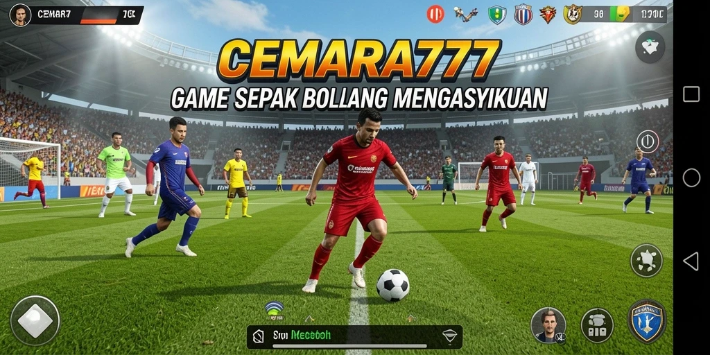 Screenshot CEMARA777 menampilkan aksi mendebarkan permainan sepak bola.