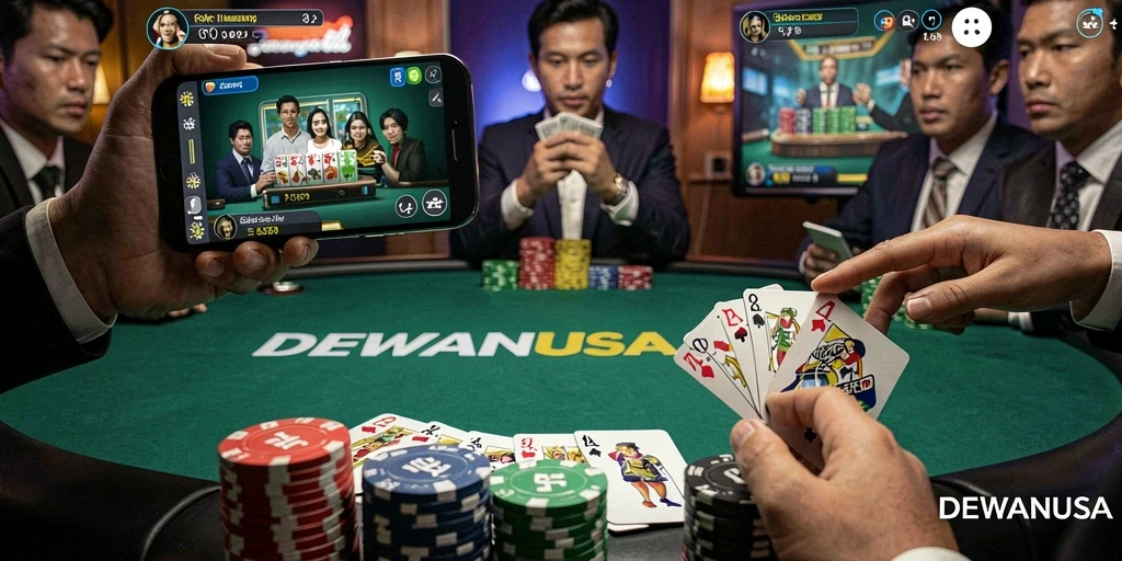 Tampilan gameplay DEWANUSA yang menarik dengan atmosfer poker yang mendebarkan.