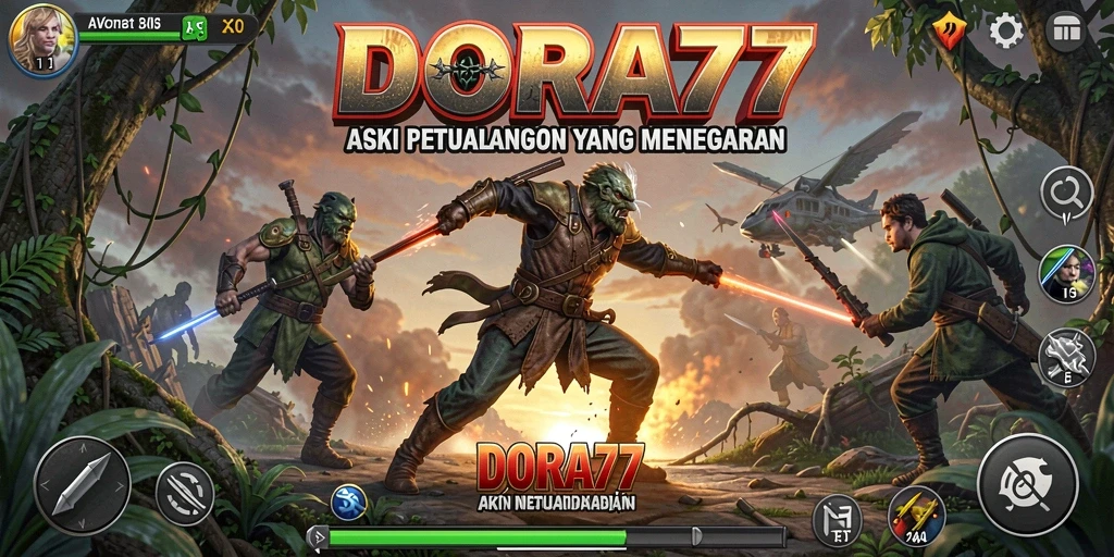 Tangkapan layar DORA77 menampilkan aksi seru dalam pertempuran.