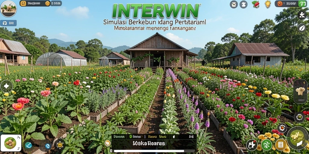 Tampilan screenshot utama INTERWIN, menampilkan kegiatan bertani yang menawan.