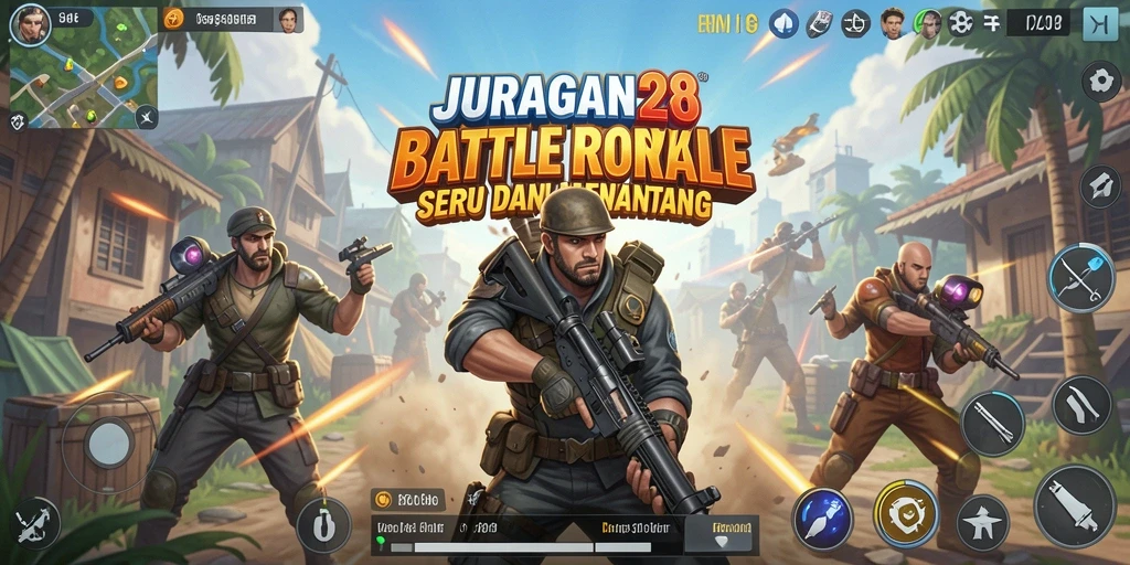 Tangkapan layar menunjukkan intense gameplay JURAGAN28 dengan aksi Battle Royale.