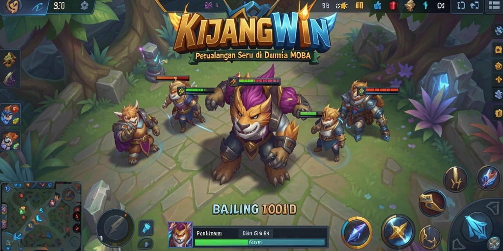 Tangkapan layar gameplay KIJANGWIN menampilkan aksi seru di medan perang MOBA.