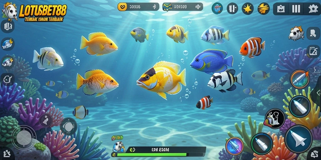 Tampilan gameplay LOTUSBET88 yang mengasyikkan saat menembak ikan.