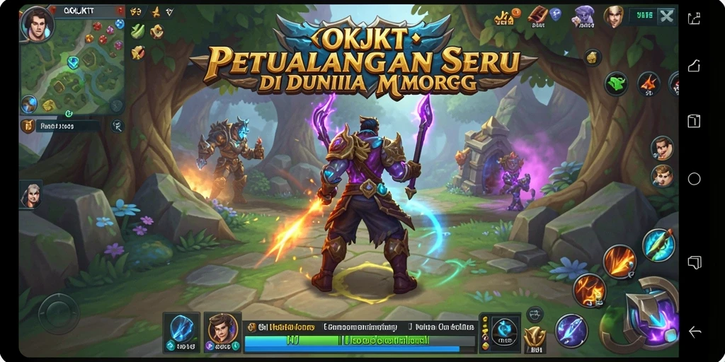 Tampilan seru gameplay MMORPG OKJKT dengan karakter dan monster.