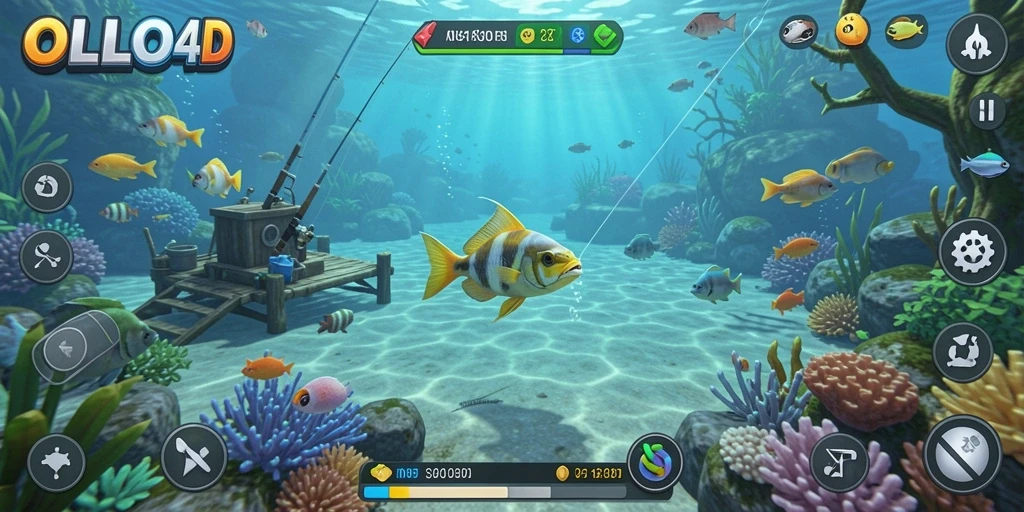 Tampilan gameplay seru dalam OLLO4D yang penuh aksi memancing.