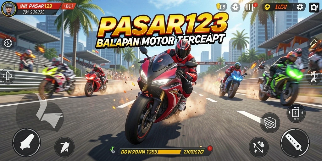 Screenshot gameplay PASAR123 menampilkan aksi balapan motor yang mendebarkan.
