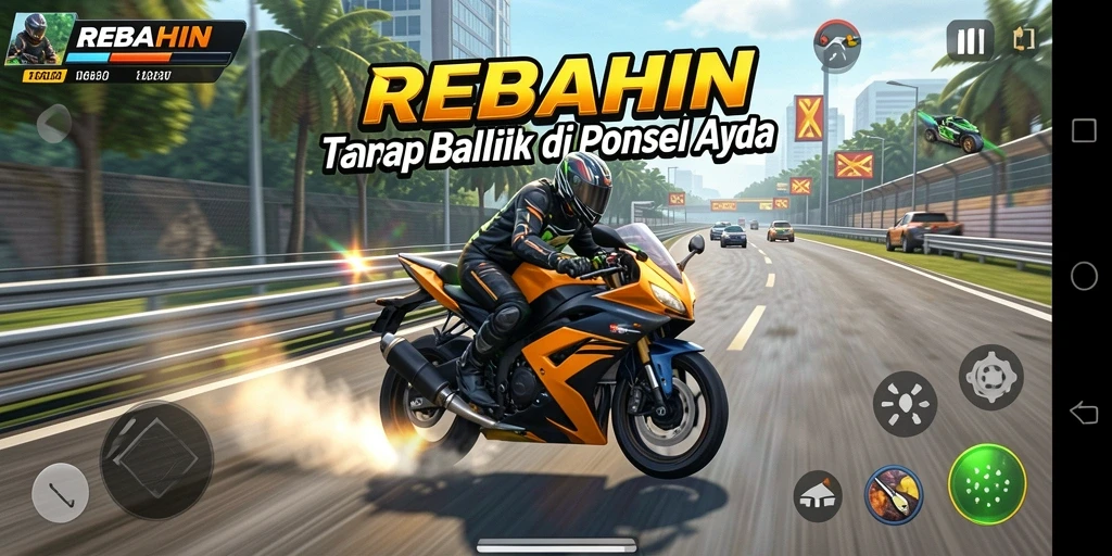 Tampilan gameplay seru dari game balap motor REBAHIN.