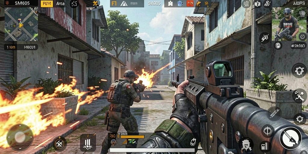 Screenshot gameplay SM605 menunjukkan aksi pertempuran yang seru dan menegangkan.
