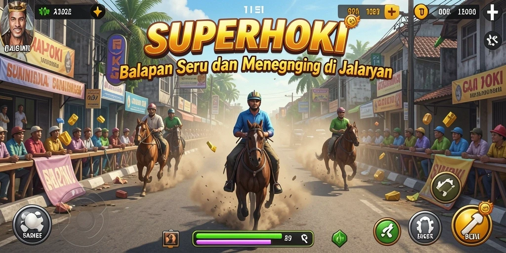 Tampilan seru balapan di <strong>SUPERHOKI</strong> dengan mobil yang melaju kencang.